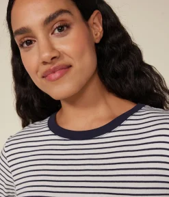 Petit Bateau Alle Langarmshirts|T-Shirts, Tanktops*Langärmeliges Damen-T-Shirt weiss MARSHMALLOW/blau SMOKING