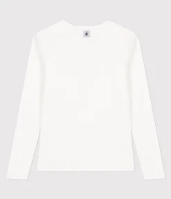 Petit Bateau Das Ikonische (Slim)|T-Shirts, Tanktops*Langärmeliges Damen-T-Shirt L'Iconique aus einfarbigem Rippstrick weiss ECUME