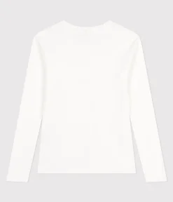 Petit Bateau Das Ikonische (Slim)|T-Shirts, Tanktops*Langärmeliges Damen-T-Shirt L'Iconique aus einfarbigem Rippstrick weiss ECUME