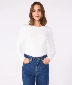Petit Bateau Das Ikonische (Slim)|T-Shirts, Tanktops*Langärmeliges Damen-T-Shirt L'Iconique aus einfarbigem Rippstrick weiss ECUME