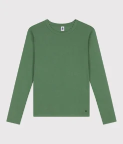 Petit Bateau Alle Langarmshirts|Das Ikonische (Slim)*Langärmeliges Damen-T-Shirt L'Iconique aus einfarbigem Rippstrick grün PALMERAIE