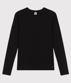Petit Bateau Alle Langarmshirts|Das Ikonische (Slim)*Langärmeliges Damen-T-Shirt L'Iconique aus einfarbigem Rippstrick schwarz BLACK
