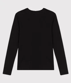Petit Bateau Alle Langarmshirts|Das Ikonische (Slim)*Langärmeliges Damen-T-Shirt L'Iconique aus einfarbigem Rippstrick schwarz BLACK