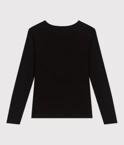 Petit Bateau Alle Langarmshirts|Das Ikonische (Slim)*Langärmeliges Damen-T-Shirt L'Iconique aus einfarbigem Rippstrick schwarz BLACK