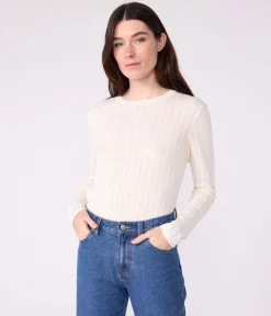 Petit Bateau Alle Langarmshirts|T-Shirts, Tanktops*Langärmeliges Damen-T-Shirt L’Iconique aus Baumwolle mit Lochstickerei naturfarben MILK