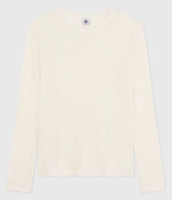 Petit Bateau Alle Langarmshirts|T-Shirts, Tanktops*Langärmeliges Damen-T-Shirt L’Iconique aus Baumwolle mit Lochstickerei naturfarben MILK