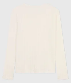 Petit Bateau Alle Langarmshirts|T-Shirts, Tanktops*Langärmeliges Damen-T-Shirt L’Iconique aus Baumwolle mit Lochstickerei naturfarben MILK