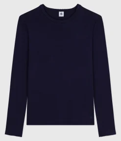 Petit Bateau Alle Langarmshirts|Das Ikonische (Slim)*Langärmeliges Damen-T-Shirt L’Iconique aus Baumwolle mit Picotkante blau SMOKING