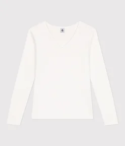 Petit Bateau Alle Langarmshirts|Das Ikonische (Slim)*Langärmeliges Damen-T-Shirt L'Iconique aus einfarbigem Rippstrick weiss ECUME