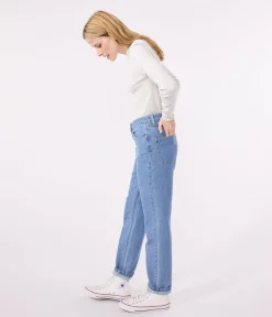 Petit Bateau Alle Langarmshirts|Das Ikonische (Slim)*Langärmeliges Damen-T-Shirt L'Iconique aus einfarbigem Rippstrick grau BELUGA CHINE