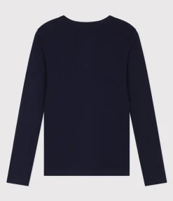 Petit Bateau Alle Langarmshirts|Das Ikonische (Slim)*Langärmeliges Damen-T-Shirt L'Iconique aus einfarbigem Rippstrick blau SMOKING