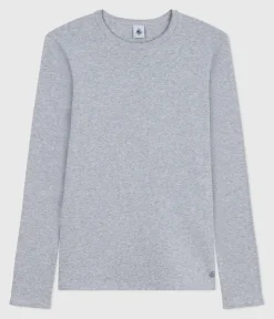 Petit Bateau Alle Langarmshirts|T-Shirts, Tanktops*Langärmeliges Damen-T-Shirt L’Iconique aus Baumwolle mit Picotkante grau FUMEE CHINE