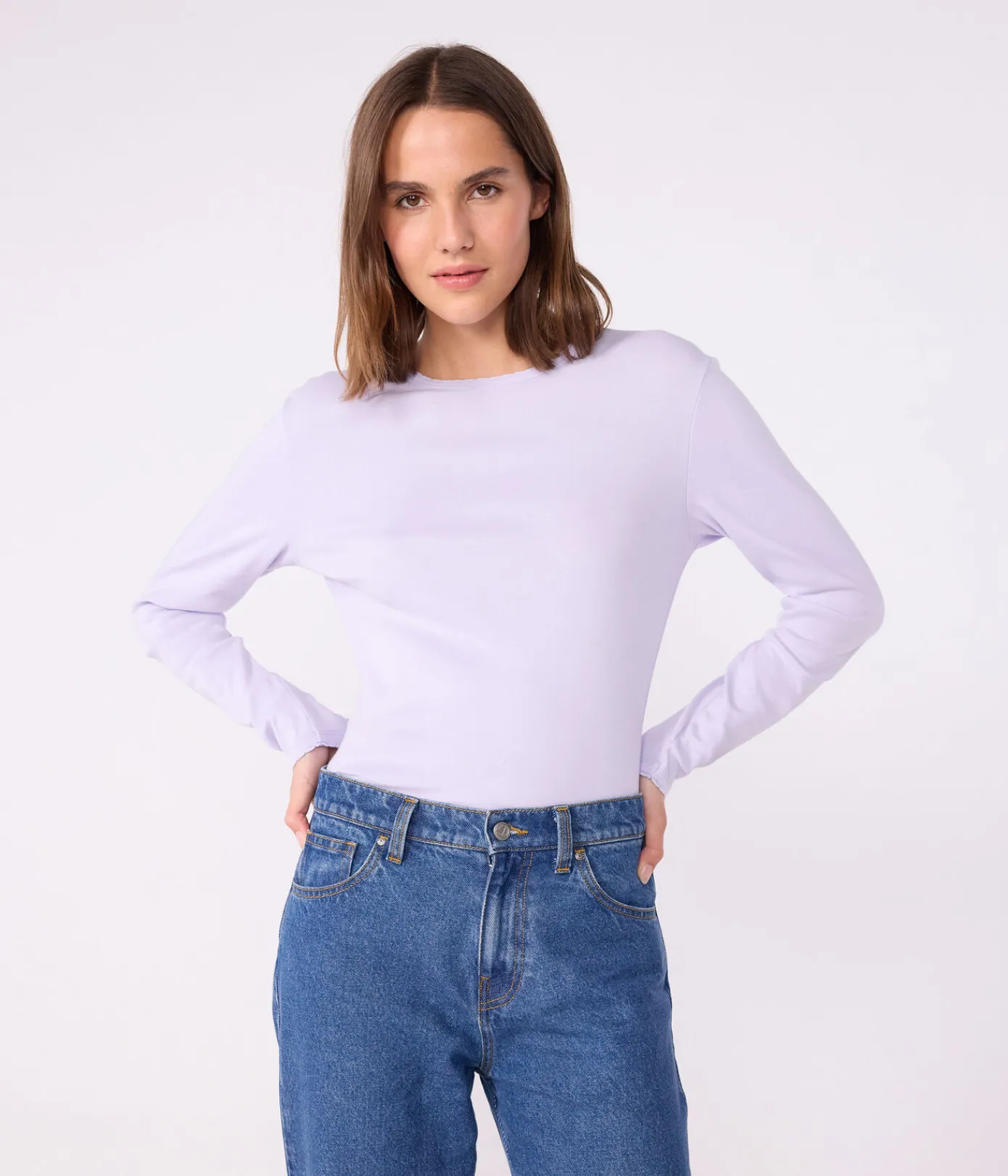 Petit Bateau Alle Langarmshirts|T-Shirts, Tanktops*Langärmeliges Damen-T-Shirt L’Iconique aus Baumwolle mit Picotkante violett PARME