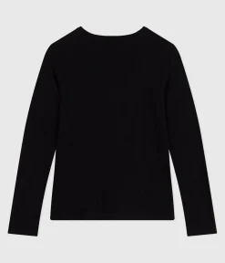 Petit Bateau Alle Langarmshirts|T-Shirts, Tanktops*Langärmeliges Damen-T-Shirt L’Iconique aus Baumwolle mit Lochstickerei schwarz BLACK