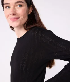 Petit Bateau Alle Langarmshirts|T-Shirts, Tanktops*Langärmeliges Damen-T-Shirt L’Iconique aus Baumwolle mit Lochstickerei schwarz BLACK