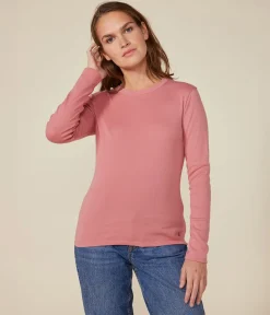 Petit Bateau Alle Langarmshirts|Das Ikonische (Slim)*Langärmeliges Damen-T-Shirt L'Iconique aus einfarbigem Rippstrick rosa ROSEWOOD