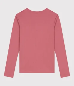 Petit Bateau Alle Langarmshirts|Das Ikonische (Slim)*Langärmeliges Damen-T-Shirt L'Iconique aus einfarbigem Rippstrick rosa ROSEWOOD