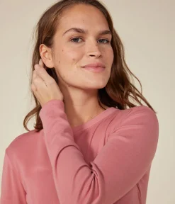 Petit Bateau Alle Langarmshirts|Das Ikonische (Slim)*Langärmeliges Damen-T-Shirt L'Iconique aus einfarbigem Rippstrick rosa ROSEWOOD