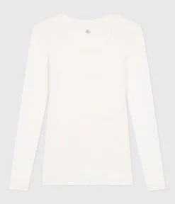 Petit Bateau Alle Langarmshirts|T-Shirts, Tanktops*Langärmeliges, eng anliegendes Damen-T-Shirt aus leichter Baumwolle weiss MARSHMALLOW
