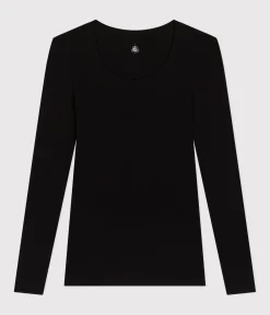Petit Bateau Alle Langarmshirts|T-Shirts, Tanktops*Langärmeliges, eng anliegendes Damen-T-Shirt aus leichter Baumwolle schwarz BLACK