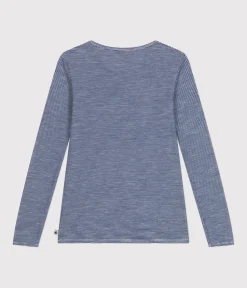 Petit Bateau Alle Langarmshirts|T-Shirts, Tanktops*Langärmeliges gestreiftes Damen-T-Shirt aus Wolle und Baumwolle blau MEDIEVAL/weiss MARSHMALLOW