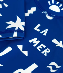 Petit Bateau Bademode, Uv-Kleidung*Langärmeliges Kinder Bade-T-Shirt mit UV-Schutz und Printmotiv blau PORCELANA/ MARSHMALLOW