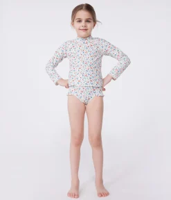 Petit Bateau Bademode, Uv-Kleidung*Langärmeliges Kinder Bade-T-Shirt mit UV-Schutz und Blumenmuster weiss MARSHMALLOW/weiss MULTICO