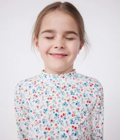 Petit Bateau Bademode, Uv-Kleidung*Langärmeliges Kinder Bade-T-Shirt mit UV-Schutz und Blumenmuster weiss MARSHMALLOW/weiss MULTICO