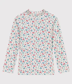 Petit Bateau Bademode, Uv-Kleidung*Langärmeliges Kinder Bade-T-Shirt mit UV-Schutz und Blumenmuster weiss MARSHMALLOW/weiss MULTICO