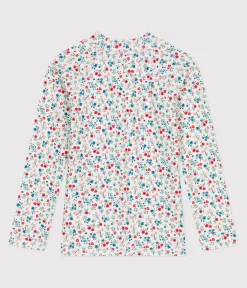 Petit Bateau Bademode, Uv-Kleidung*Langärmeliges Kinder Bade-T-Shirt mit UV-Schutz und Blumenmuster weiss MARSHMALLOW/weiss MULTICO