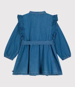 Petit Bateau Kleider, Röcke*Langärmeliges Kinder-Kleid aus leichtem Denim für Mädchen blau DENIM CLAIR