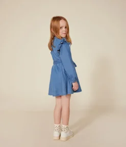 Petit Bateau Kleider, Röcke*Langärmeliges Kinder-Kleid aus leichtem Denim für Mädchen blau DENIM CLAIR
