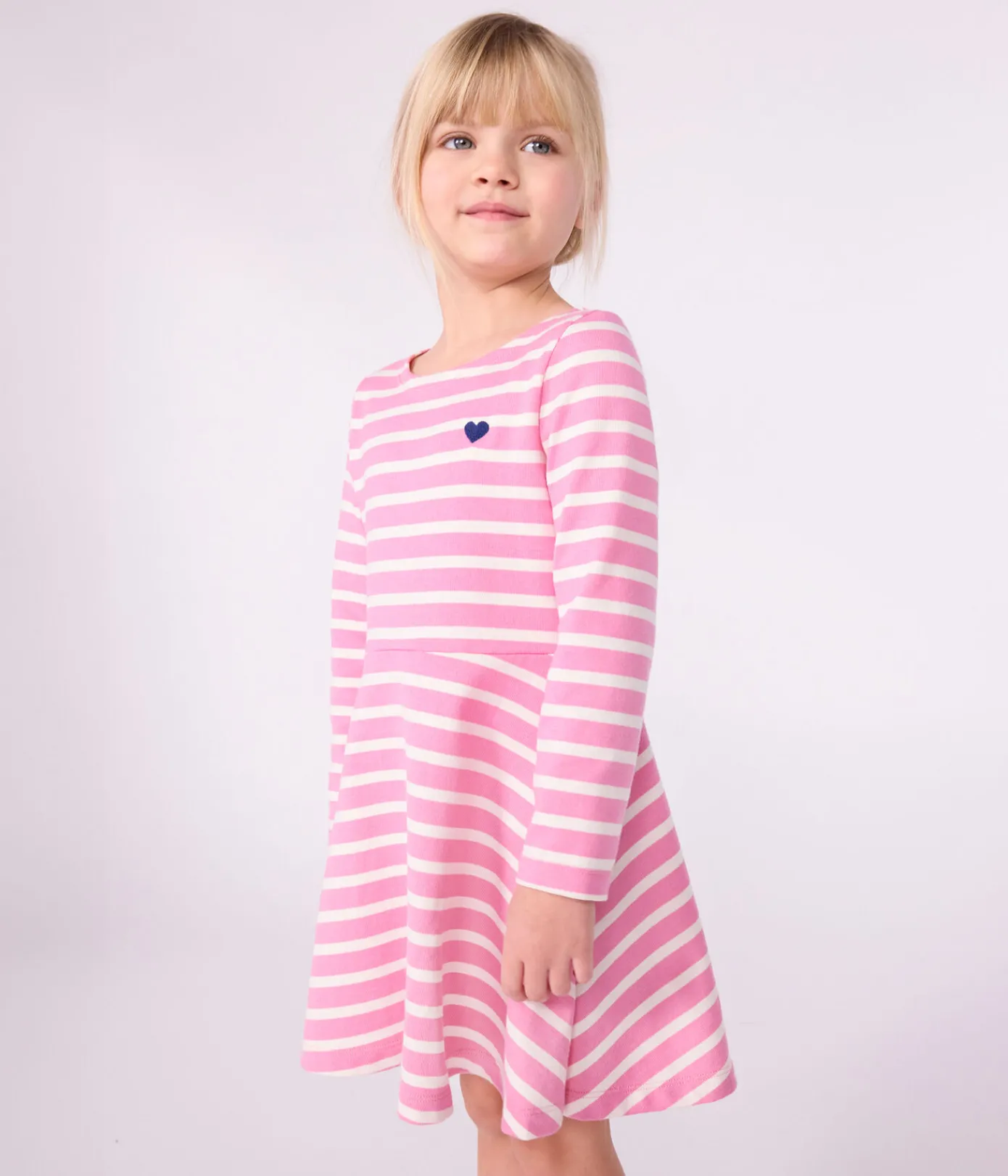 Petit Bateau Kleider, Röcke*Langärmeliges Kinder-Kleid aus Baumwolle rosa BOUDOIR/ MILK