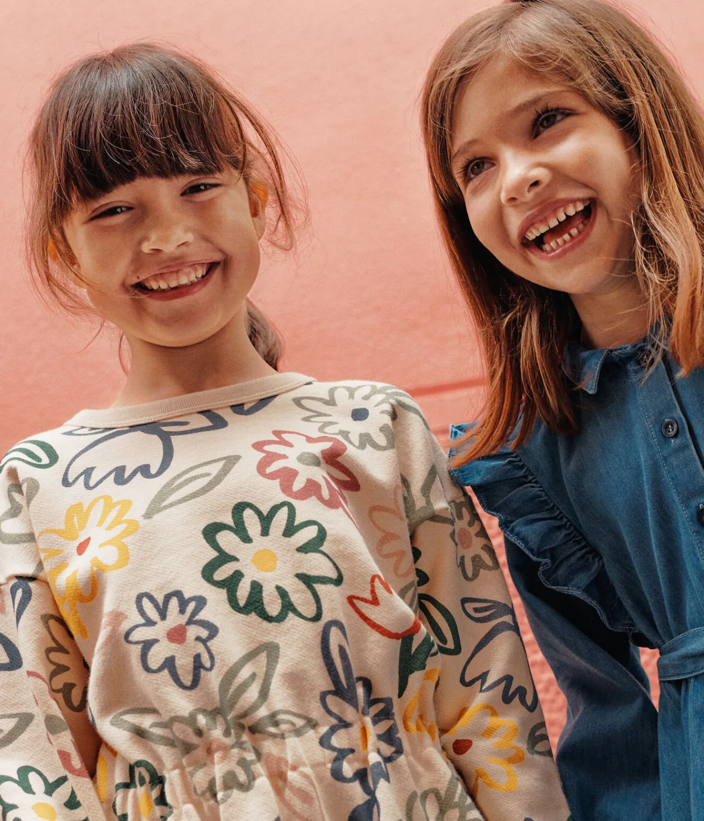 Petit Bateau Kleider, Röcke*Langärmeliges Kinder-Kleid aus Molton für Mädchen weiss AVALANCHE/ MULTICO