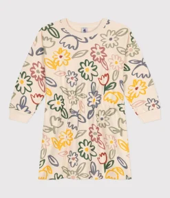 Petit Bateau Kleider, Röcke*Langärmeliges Kinder-Kleid aus Molton für Mädchen weiss AVALANCHE/ MULTICO