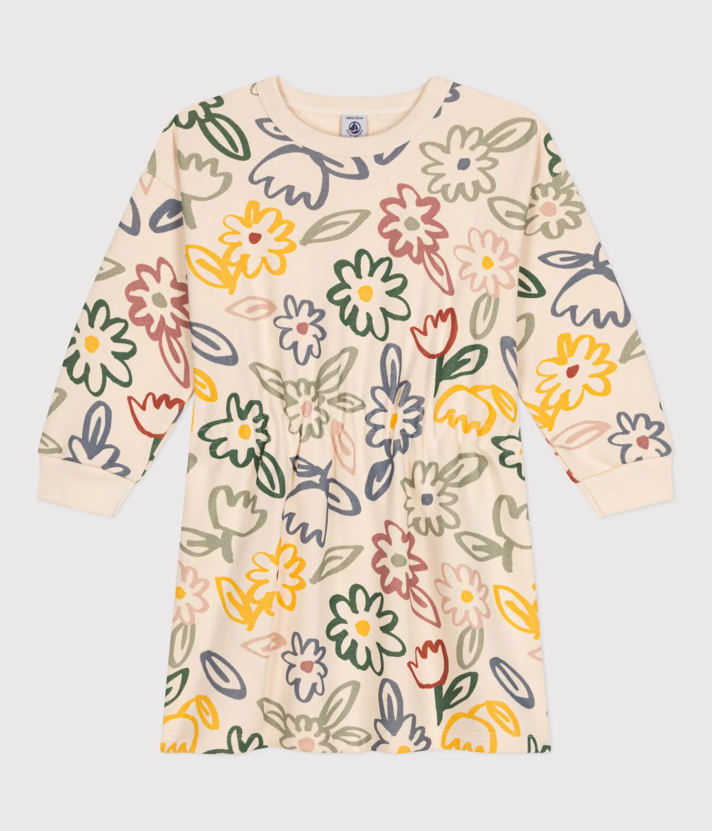 Petit Bateau Kleider, Röcke*Langärmeliges Kinder-Kleid aus Molton für Mädchen weiss AVALANCHE/ MULTICO