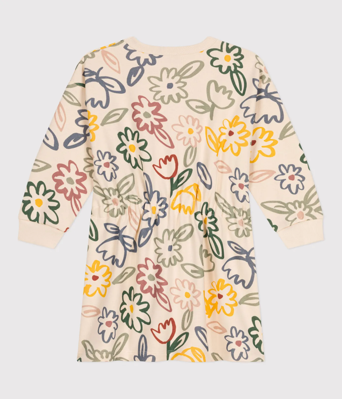 Petit Bateau Kleider, Röcke*Langärmeliges Kinder-Kleid aus Molton für Mädchen weiss AVALANCHE/ MULTICO