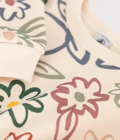 Petit Bateau Kleider, Röcke*Langärmeliges Kinder-Kleid aus Molton für Mädchen weiss AVALANCHE/ MULTICO