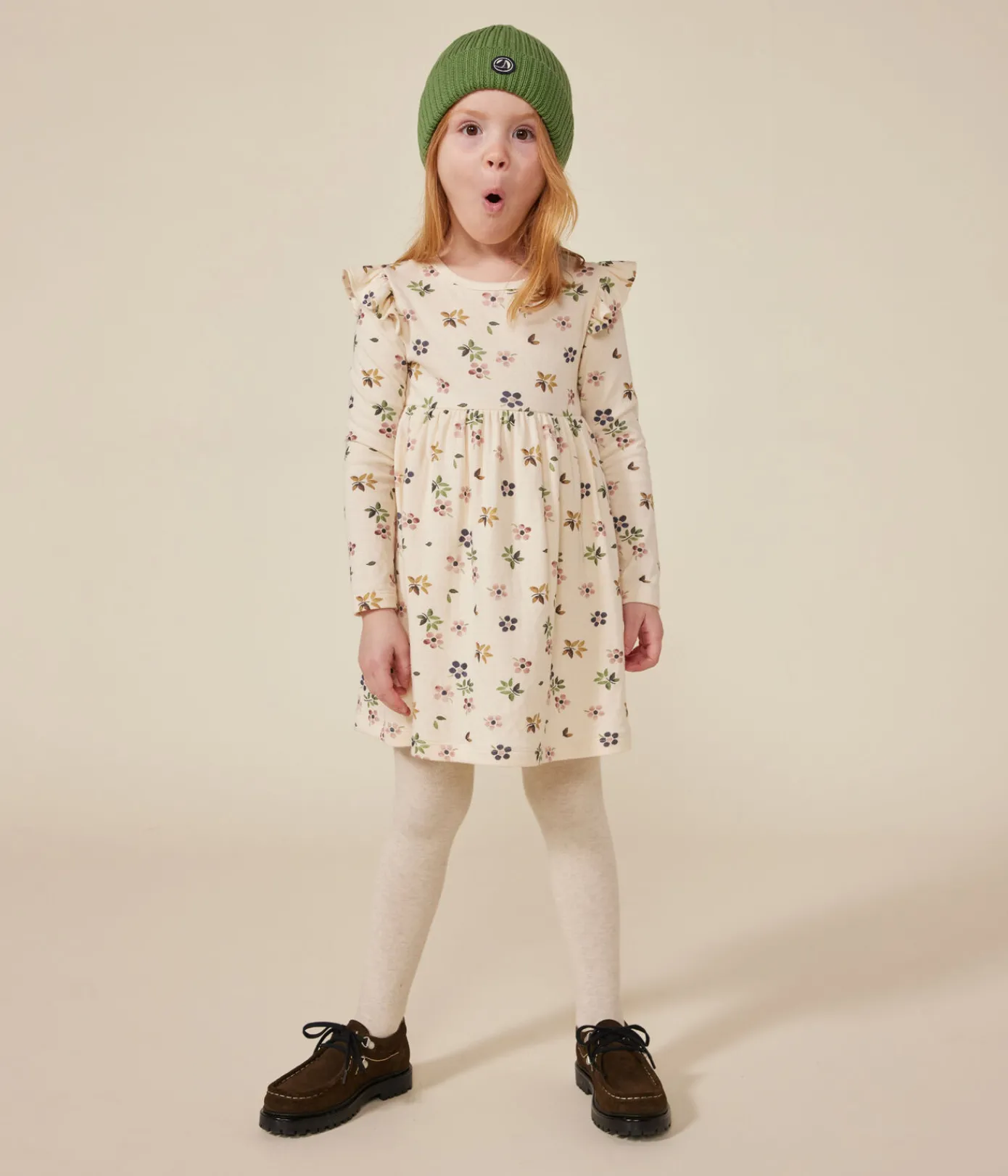 Petit Bateau Kleider, Röcke*Langärmeliges Kinder-Kleid aus Doppeljersey für Mädchen weiss AVALANCHE/ MULTICO