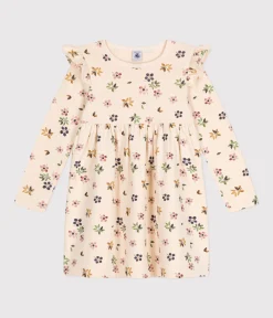 Petit Bateau Kleider, Röcke*Langärmeliges Kinder-Kleid aus Doppeljersey für Mädchen weiss AVALANCHE/ MULTICO