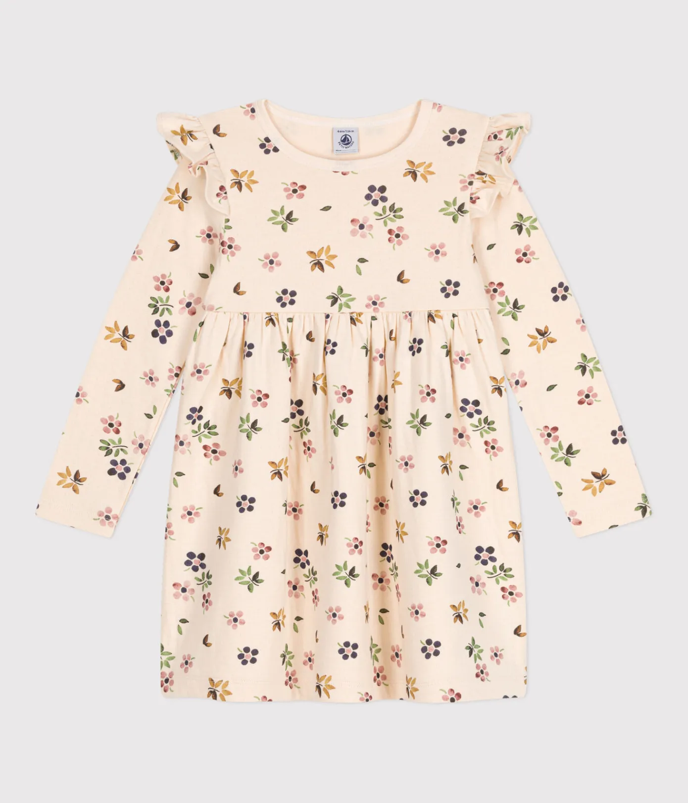 Petit Bateau Kleider, Röcke*Langärmeliges Kinder-Kleid aus Doppeljersey für Mädchen weiss AVALANCHE/ MULTICO