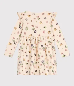 Petit Bateau Kleider, Röcke*Langärmeliges Kinder-Kleid aus Doppeljersey für Mädchen weiss AVALANCHE/ MULTICO