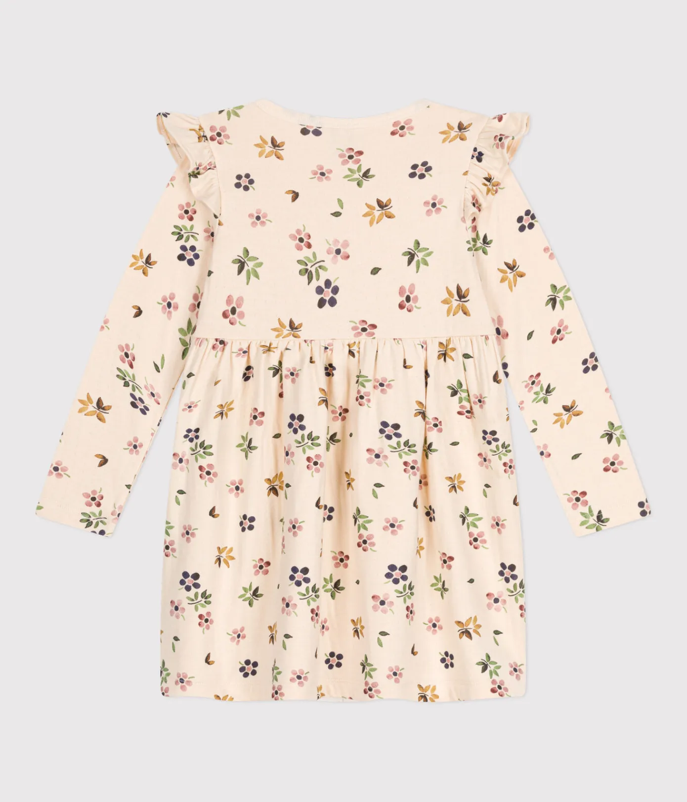 Petit Bateau Kleider, Röcke*Langärmeliges Kinder-Kleid aus Doppeljersey für Mädchen weiss AVALANCHE/ MULTICO