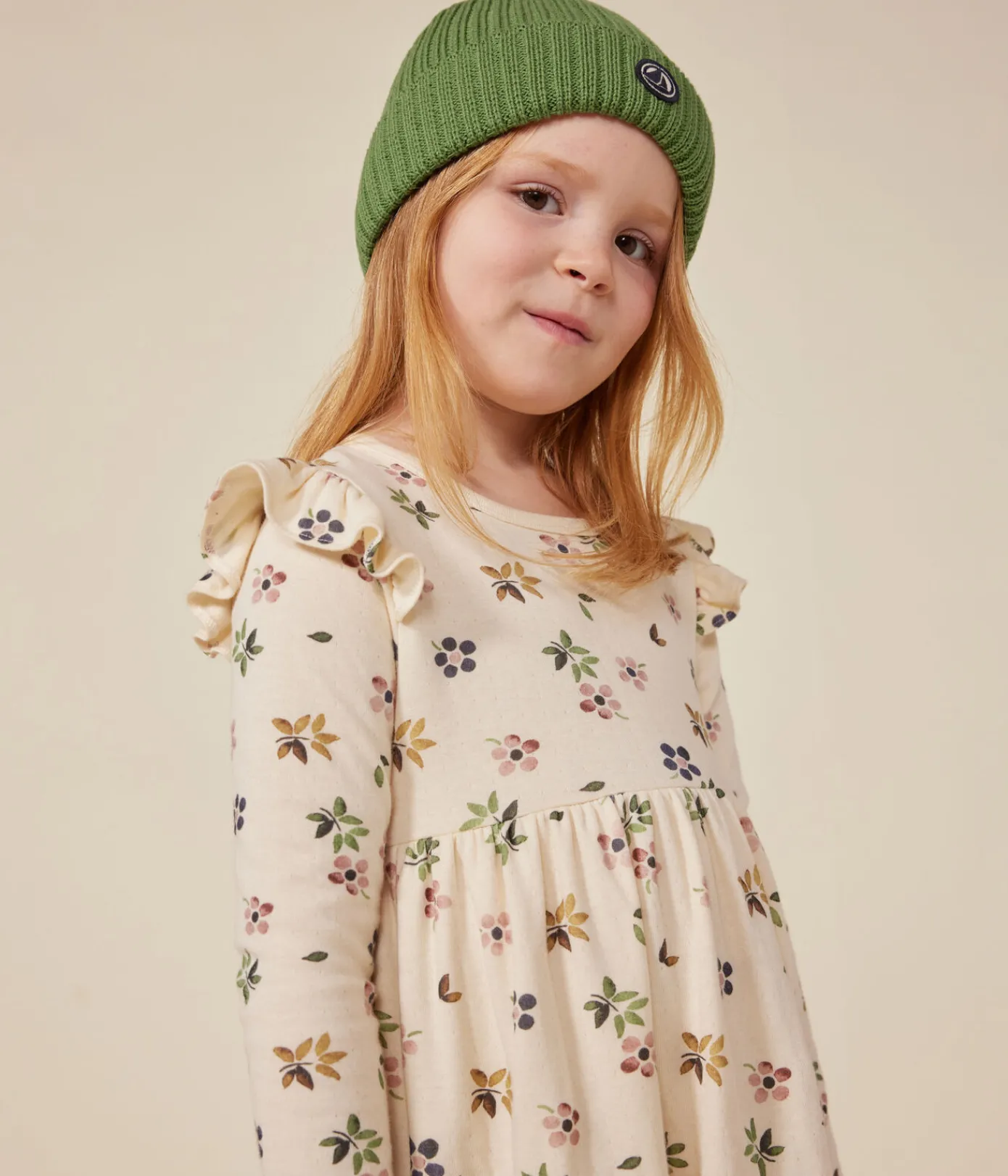 Petit Bateau Kleider, Röcke*Langärmeliges Kinder-Kleid aus Doppeljersey für Mädchen weiss AVALANCHE/ MULTICO