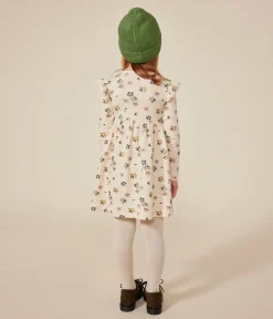 Petit Bateau Kleider, Röcke*Langärmeliges Kinder-Kleid aus Doppeljersey für Mädchen weiss AVALANCHE/ MULTICO