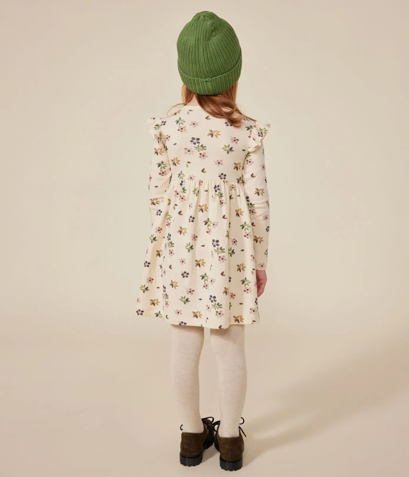 Petit Bateau Kleider, Röcke*Langärmeliges Kinder-Kleid aus Doppeljersey für Mädchen weiss AVALANCHE/ MULTICO