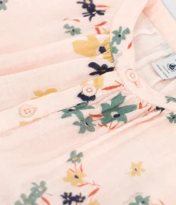 Petit Bateau Kleider, Röcke*Langärmeliges Kinderkleid aus Baumwollgaze für Mädchen rosa SALINE/weiss MULTICO