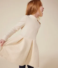 Petit Bateau Kleider, Röcke*Langärmeliges Kinder-Kleid aus zwei Stoffen für Mädchen naturfarben AVALANCHE