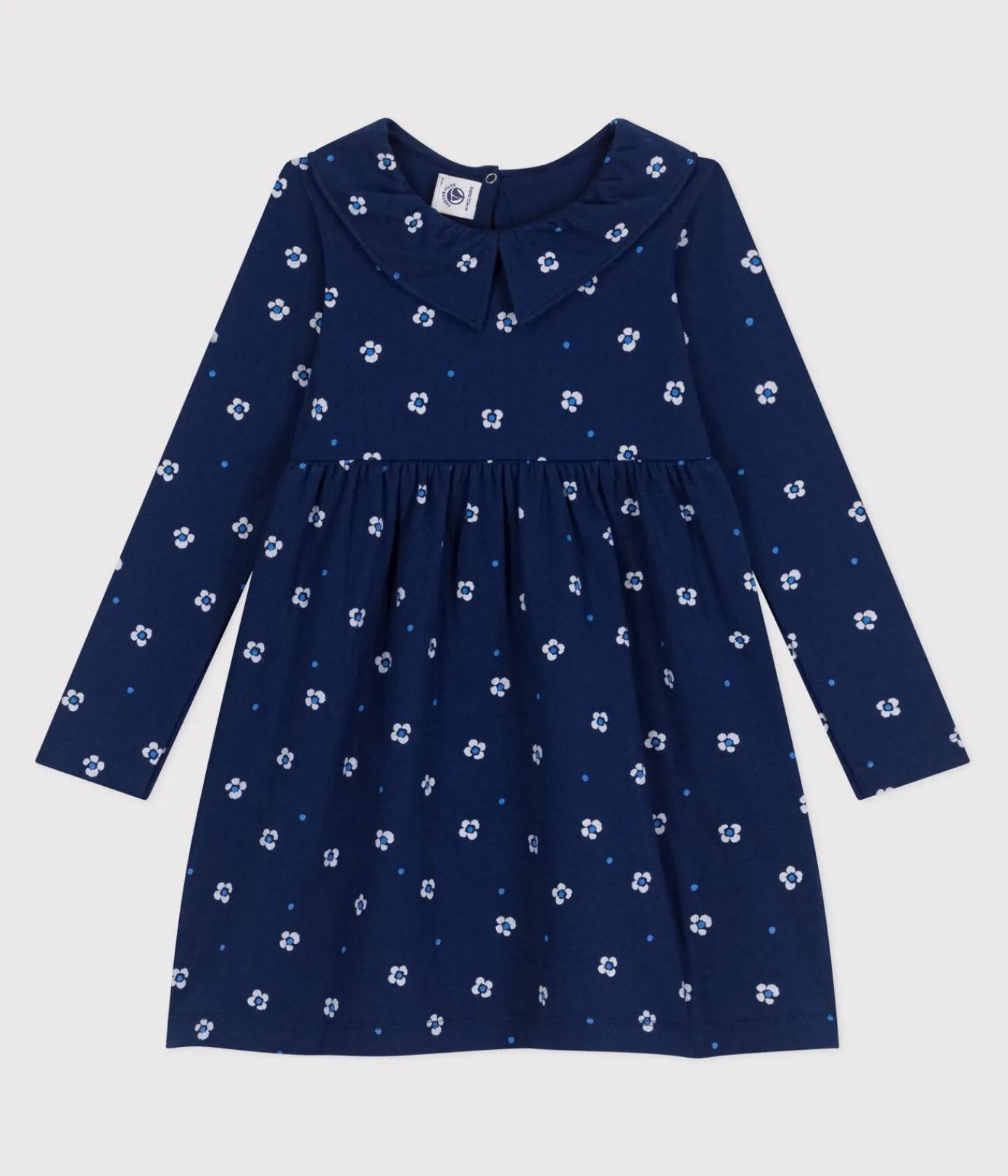 Petit Bateau Kleider, Röcke*Langärmeliges Kinder-Kleid aus Baumwolle mit Blumenmuster blau MEDIEVAL/weiss MULTICO
