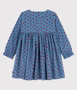 Petit Bateau Kleider, Röcke*Langärmeliges Kinder-Kleid aus bedrucktem Fein-Cord. blau ADRIATIC/ MULTICO